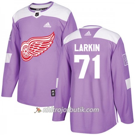 Män Ishockey Detroit Red Wings Tröja Dylan Larkin 71 Adidas 2017-2018 Lila Fights Cancer Practice Authentic